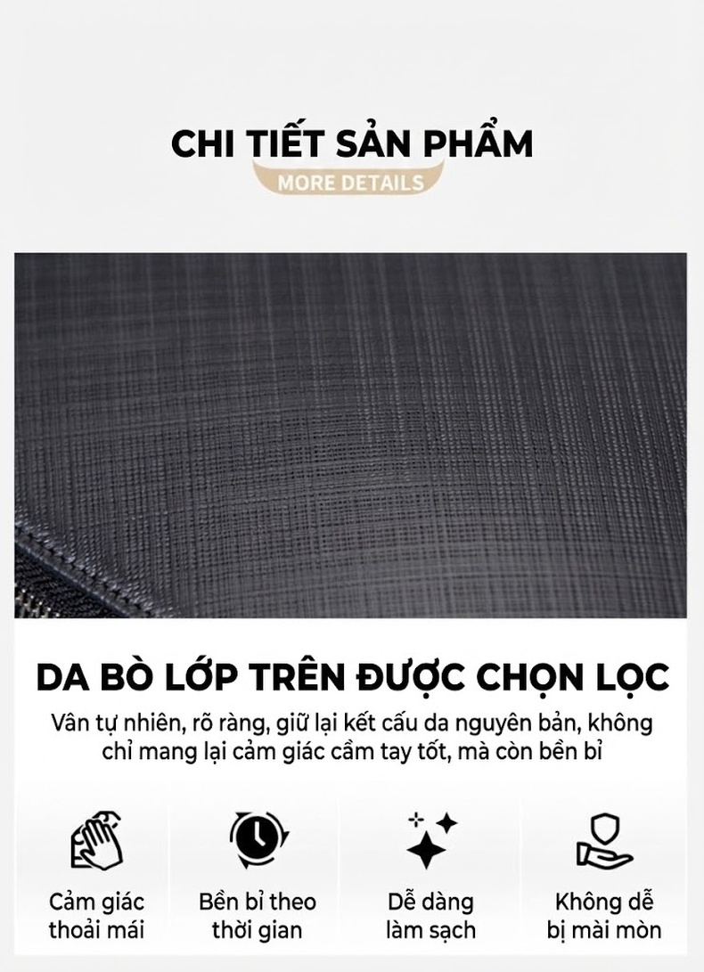 Balo Da Bò Nam Cao Cấp Thời Trang Công Sở Đựng Laptop Du Lịch Màu Đen chi tiết 9