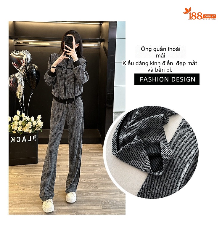 Set Bộ Quần Áo Dệt Kim Nữ Áo Khoác Cardigan Quần Dài Ống Rộng Phong Cách Casual Màu Xám chi tiết 6