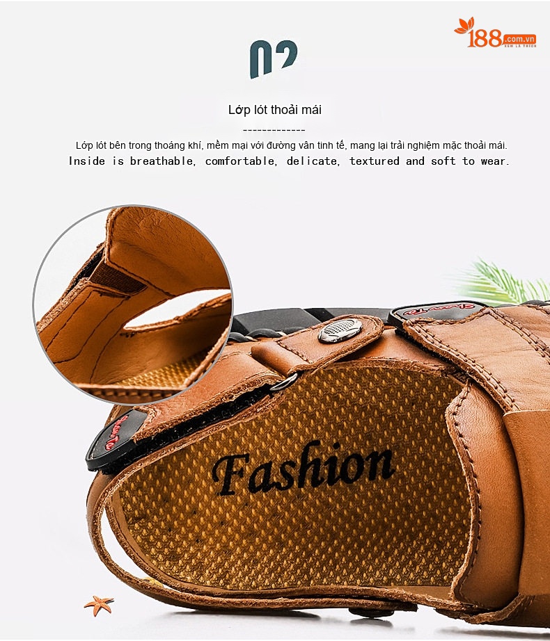Dép Sandal Nam Da Thật Thoáng Khí Chiều Cao Đế Khoảng 3cm Màu Nâu, Đen chi tiết 6