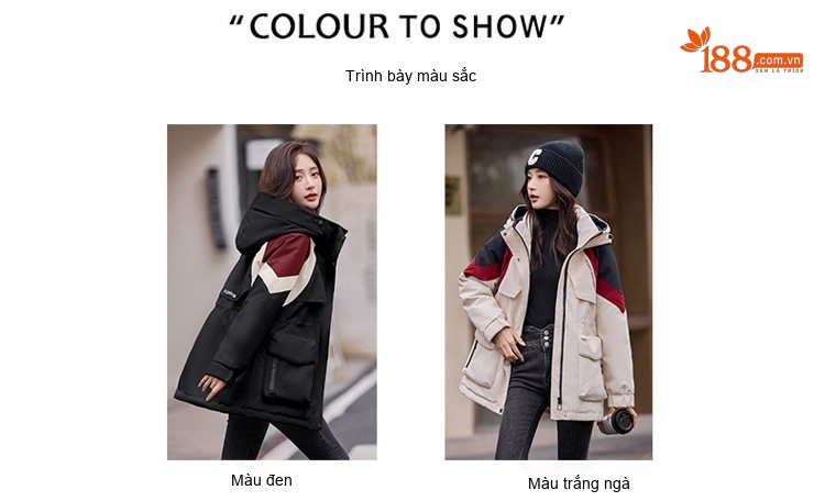 Áo Khoác Phao Nữ Dáng Dài Vừa Người Kiểu Parka Công Sở Lót Lông Vịt Màu Kem, Đỏ, Đen chi tiết 3