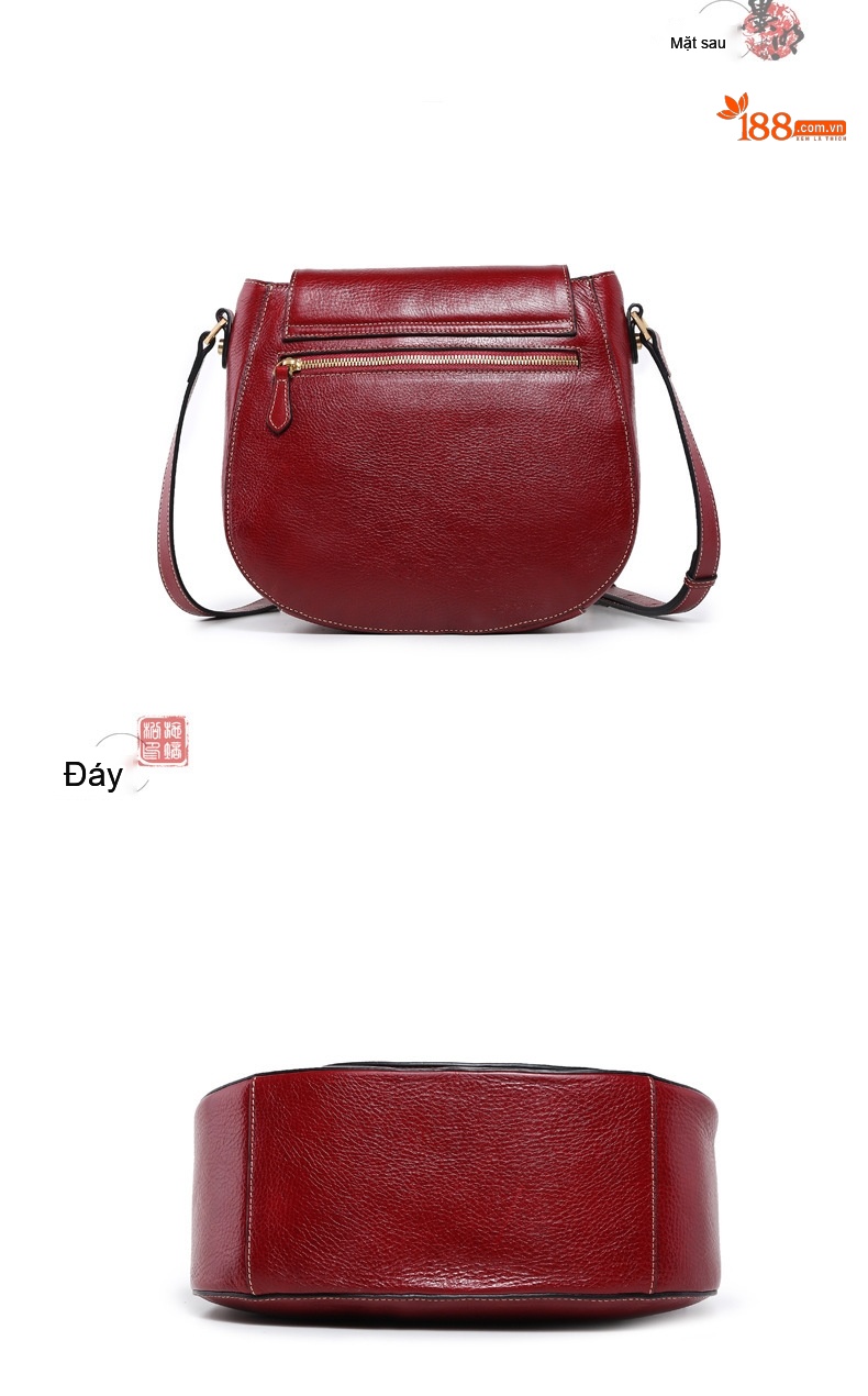 Túi Đeo Chéo Nữ Da Bò Thật Vintage Khắc Hoa Văn Phong Cách Trung Hoa, Túi Đeo Vai Nữ Sức Chứa Lớn Màu Đỏ chi tiết 5