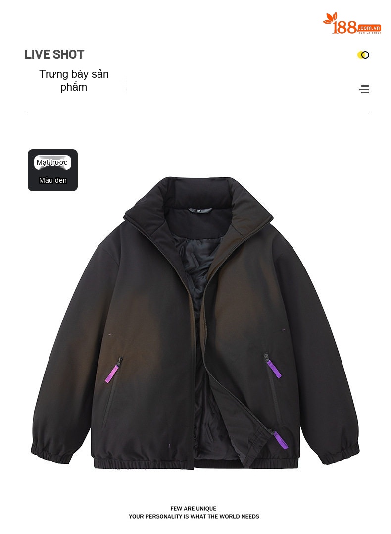 Áo Khoác Bông Lót Dày Cổ Trụ Có Logo Cotton Nam Nữ Unisex Màu Trắng, Đen, Vàng, Hồng chi tiết 8