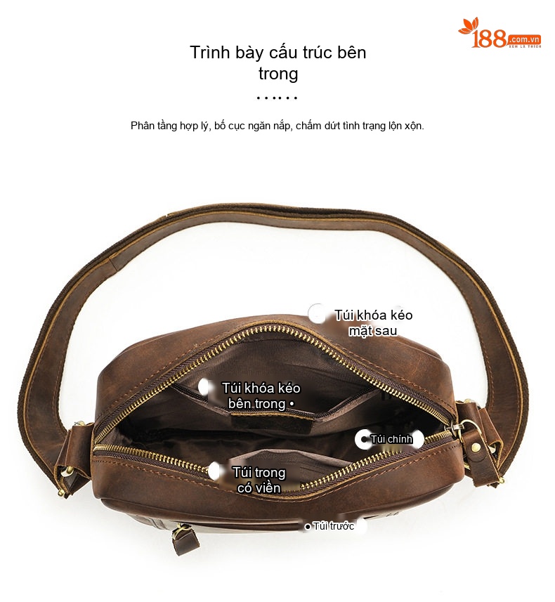 Túi Đeo Chéo Nam Da Bò Phong Cách Retro chi tiết 8