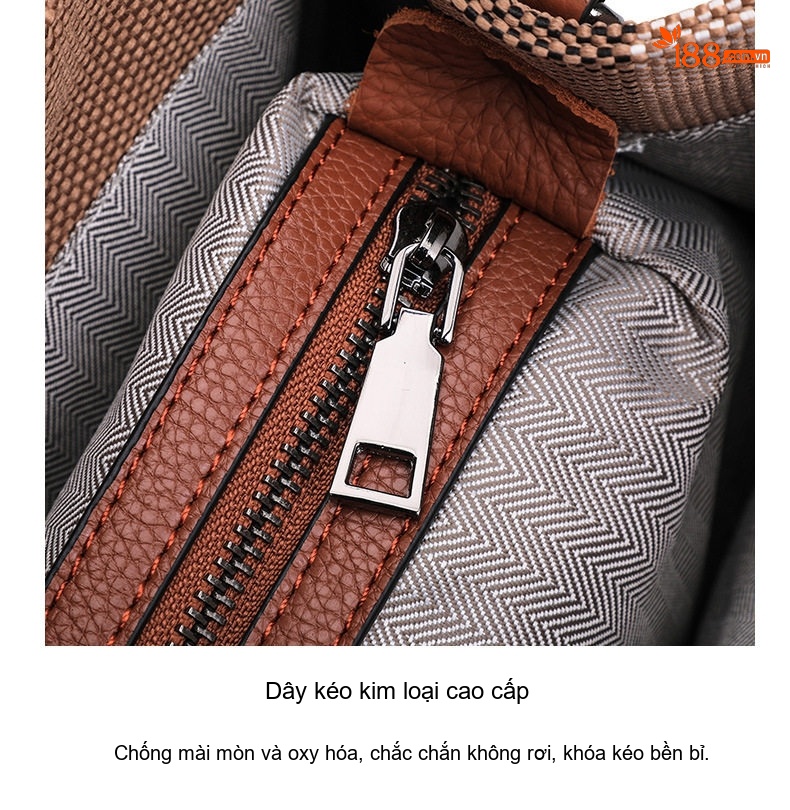 Túi Tote Nữ Vải Canvas Họa Tiết Kẻ Ô Cao Cấp Phối Da Màu Nâu chi tiết 18