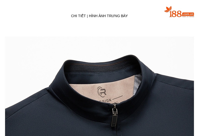 Áo Khoác Nam Cổ Trụ Mỏng Nhẹ Kiểu Dáng Ngắn Màu Xanh Navy chi tiết 19