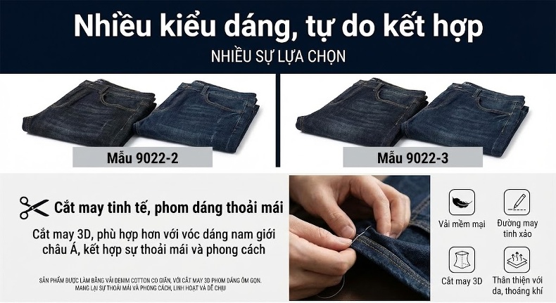 Quần Jean Nam Dáng Ôm Vừa Vặn Co Giãn Nhẹ Màu Xanh Đậm chi tiết 5