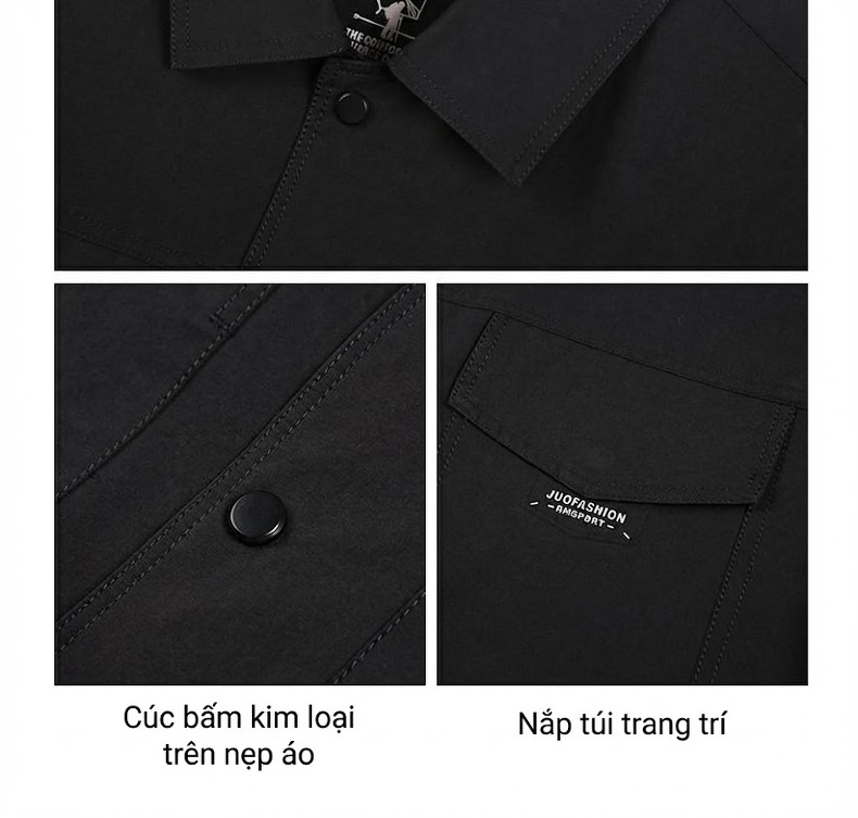 Áo Khoác Công Sở Nam Cổ chữ Vuông Phong Cách Casual Màu Đen, Xám chi tiết 10