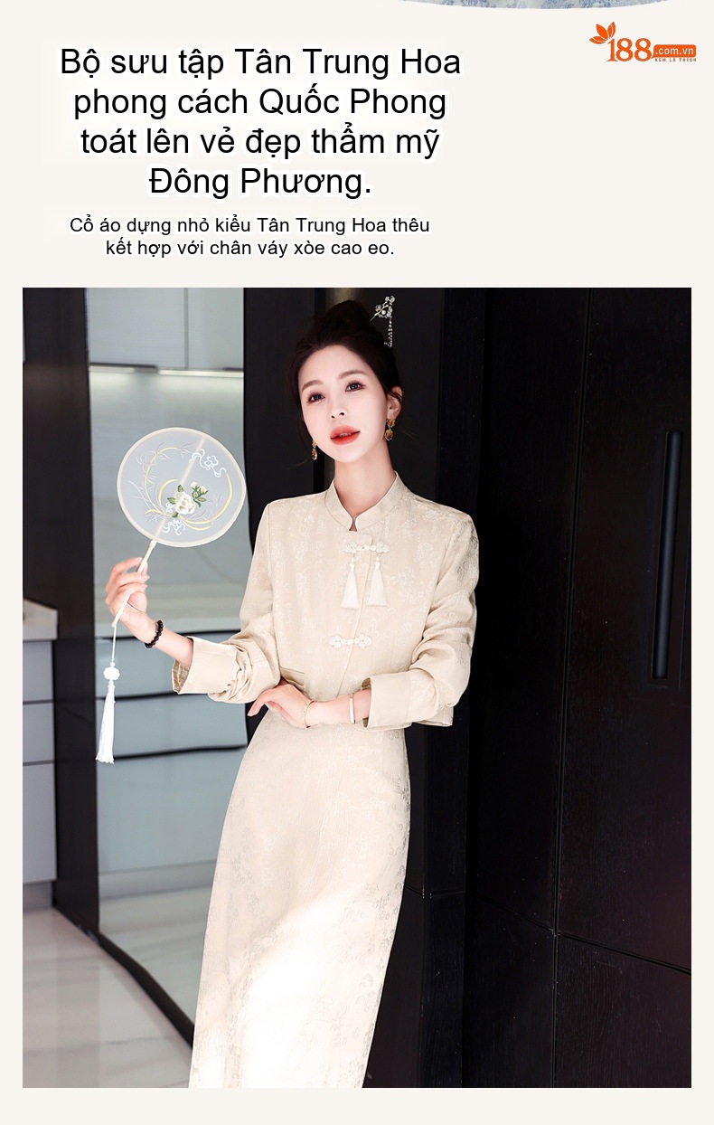 Set Áo Khoác Lửng và Chân Váy Midi Nữ Phong Cách Tân Cổ Điển Họa Tiết Màu Xanh, Hồng, Kem chi tiết 6