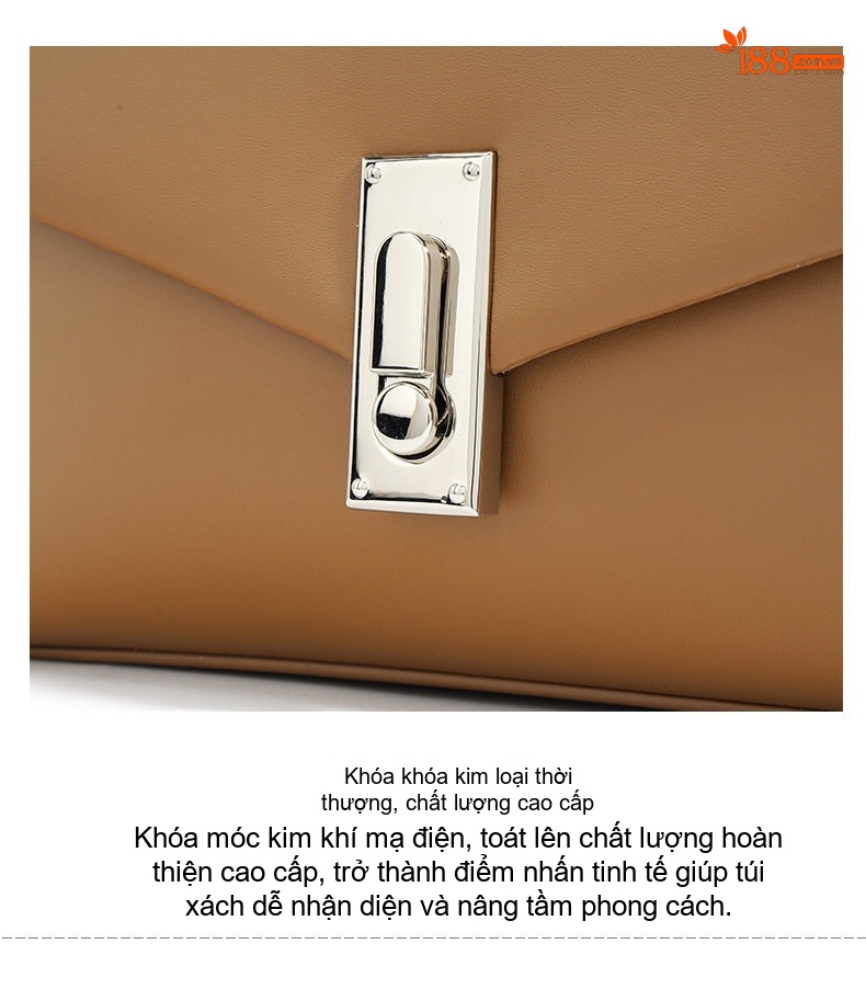 Túi Đeo Vai/Đeo Chéo Nữ Da Bò Khóa Gập Phong Cách Tối Giản Màu Nâu, Đen, Kem chi tiết 10