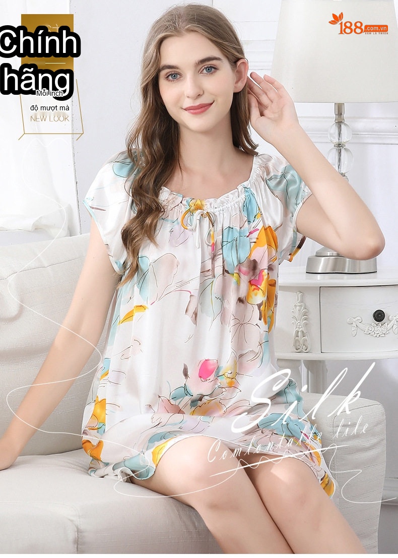 Váy Ngủ Lụa Tơ Tằm Nữ Mùa Hè Tay Ngắn Dáng Búp Bê Phong Cách Công Chúa Gợi Cảm chi tiết 1