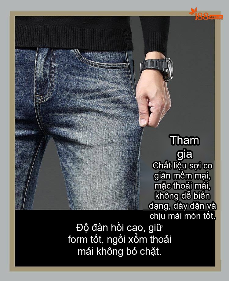 Quần Jean Nam Ống Đứng Co Giãn Vừa Vặn Phong Cách Retro Màu Xanh Denim chi tiết 6