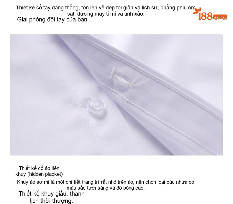 Áo Sơ Mi Dài Tay Cotton Nam Nữ Cổ Bẻ Công Sở Màu Trắng, Xám, Xanh Than, Tím Nhạt chi tiết 7