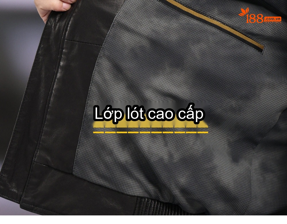 Áo Khoác Da Cừu Nam Ngắn Tay Dáng Bomber Thời Trang Màu Đen chi tiết 6