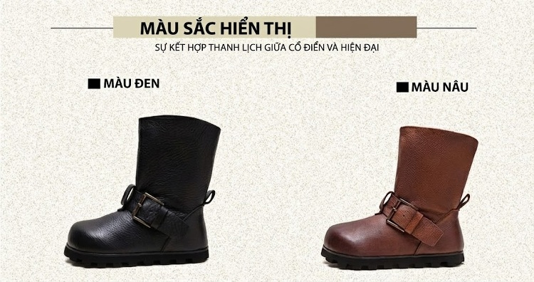 Boot Nữ Cổ Lửng Da Bò Công Sở Khóa Cài Chiều Cao Đế Khoảng 3cm Màu Nâu, Đen chi tiết 3