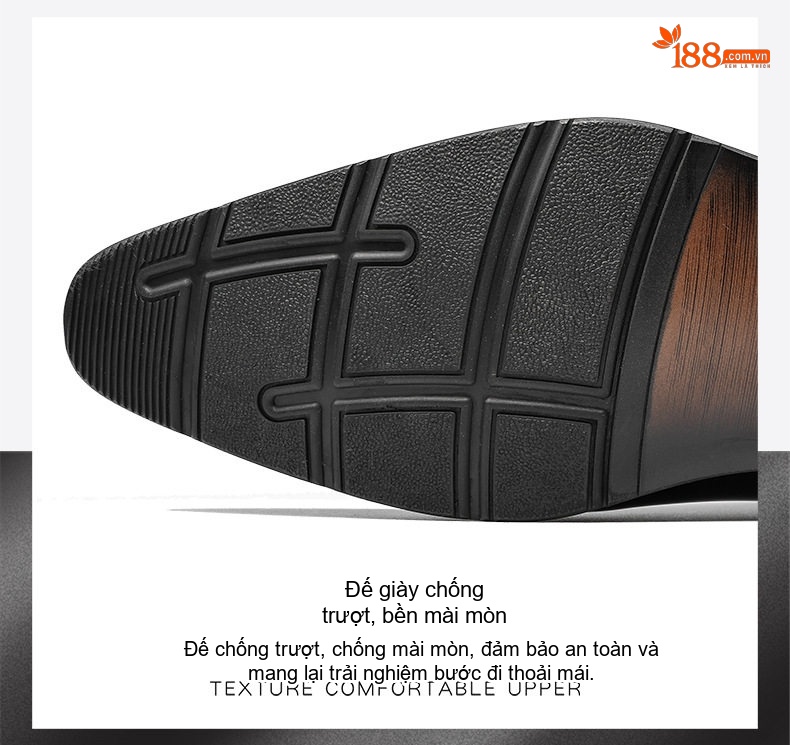 Giày Tây Buộc Dây Nam Da Bò Dập Vân Cá Sấu Chiều Cao Đế Khoảng 3cm Màu Nâu, Đen chi tiết 4