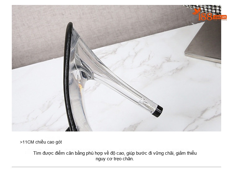 Dép Gót Nhọn Nữ Da Bóng Hở Mũi Chiều Cao Đế 11cm Màu Đen, Đỏ, Da Báo, Xanh... chi tiết 8
