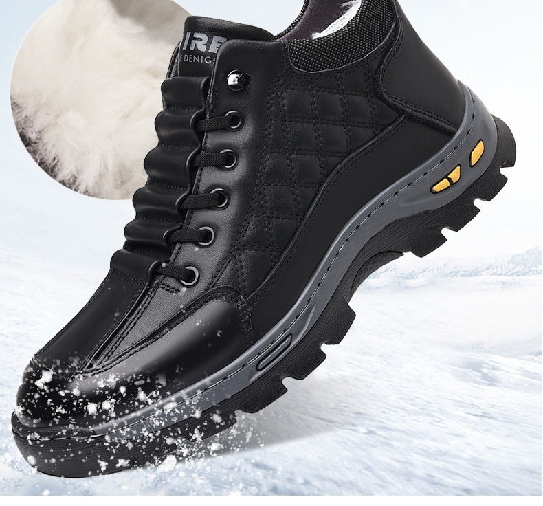 Giày Boot Nam Cao Cổ Lót Lông Cừu Giữ Ấm Chiều Cao Đế Khoảng 4cm Màu Đen chi tiết 13