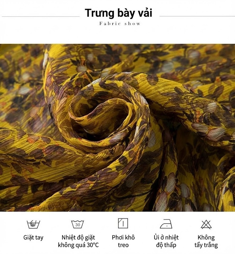 Váy Lụa Tơ Tằm In Họa Tiết dáng chữ A Thắt Eo Phong Cách Du Lịch Màu Vàng, Nâu chi tiết 5