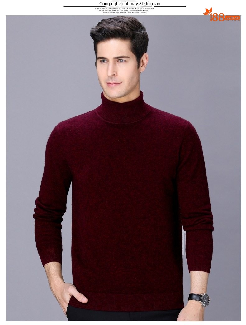 Áo Len Nam Cổ Lọ Dệt Kim Cashmere Dày Dặn Giữ Ấm Màu Nâu, Đỏ Rượu, Xám, Đen chi tiết 18