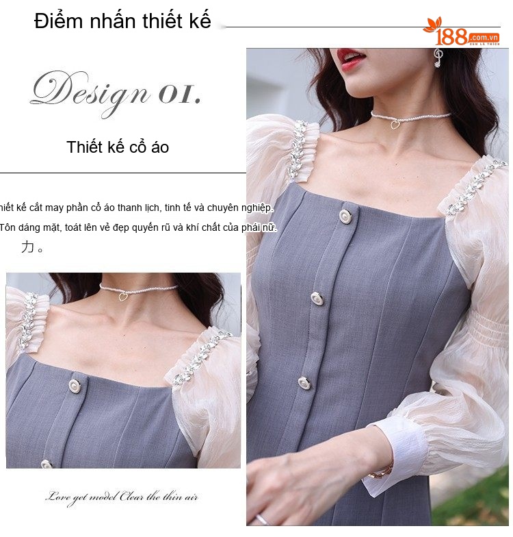 Váy Chữ A Cổ chữ Vuông Tay Bồng Chiết Eo Phong Cách Tiểu Thư Màu Đen, Xám chi tiết 2