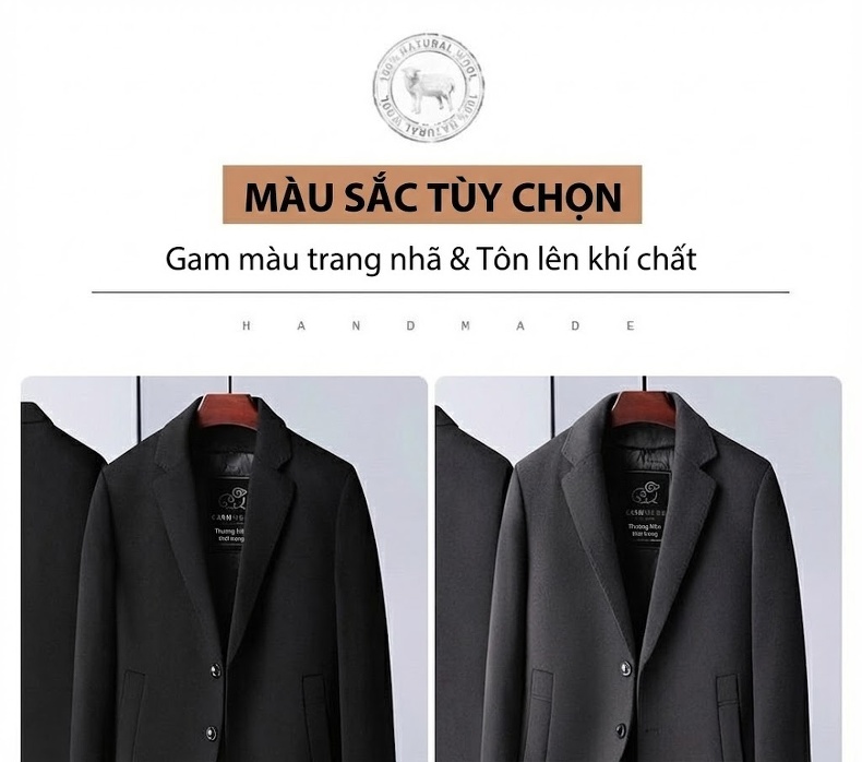 Áo Khoác Dạ Nam Hai Mặt Lót Lông Vũ Có Thể Tháo Rời Màu Nâu, Đen chi tiết 18