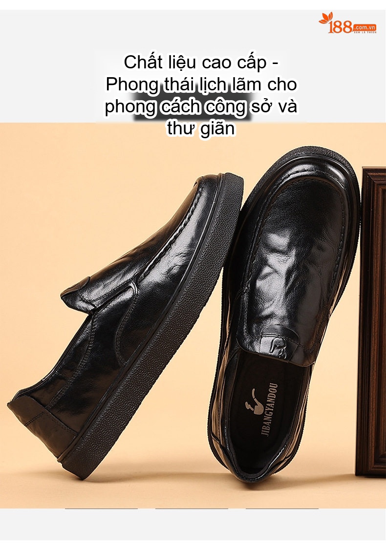 Giày Lười Nam Da Bò Mềm Chiều Cao Đế Khoảng 3cm Màu Đen, Nâu chi tiết 6