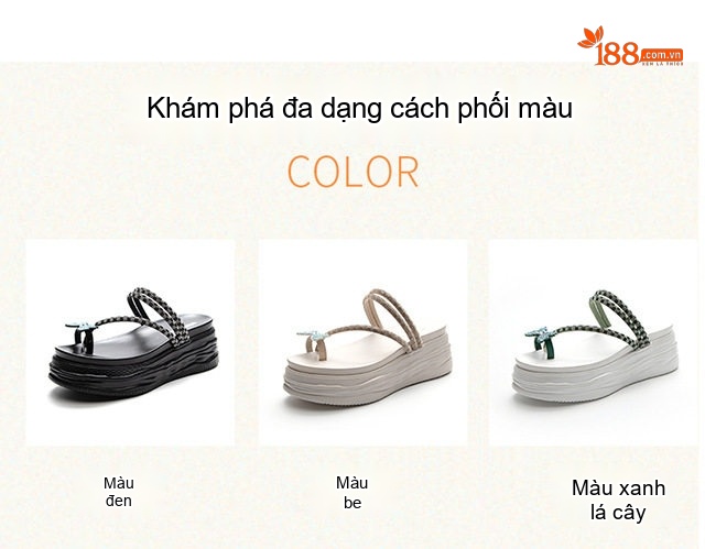 Dép Lê Nữ Quai Kẹp Đế Xuồng Dày Chiều Cao Đế Khoảng 5cm Đính Đá Màu Đen, Trắng, Kem chi tiết 26