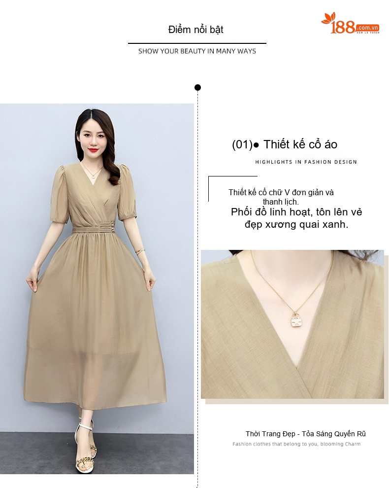 Váy Dài Tay Lỡ Nữ Thiết Kế Thanh Lịch Màu Tím, Xám, Be, Đen chi tiết 6