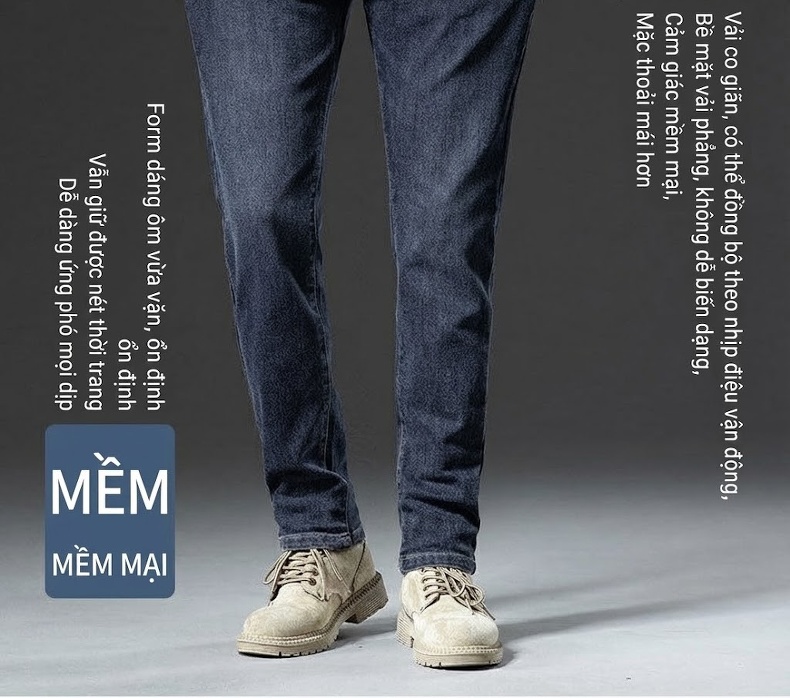 Quần Jean Nam Cotton Co Giãn Thoải Mái Dáng Ôm Vừa Vặn Màu Xanh Xám, Đen Xám chi tiết 3