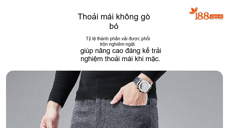 Quần Dài Nam Cotton Lông Cừu Co Giãn Dáng Ôm Vừa Màu Xám, Nâu, Đen chi tiết 3
