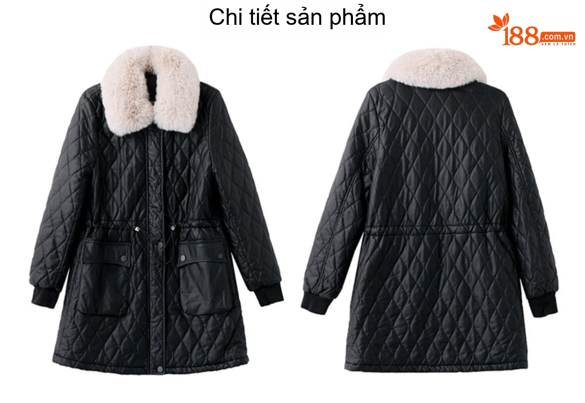 Áo Khoác Phao Nữ Dáng Dài Da PU Lót Lông Cừu Giữ Ấm Màu Nâu, Đen chi tiết 40