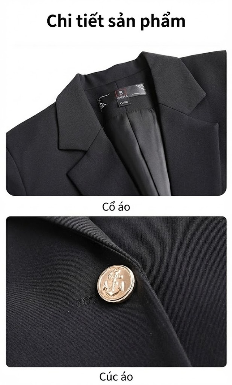 Áo Vest Blazer Nữ Ngắn Tay Lỡ Màu Trắng Kem, Đen, Kaki, Nâu Cà Phê chi tiết 27