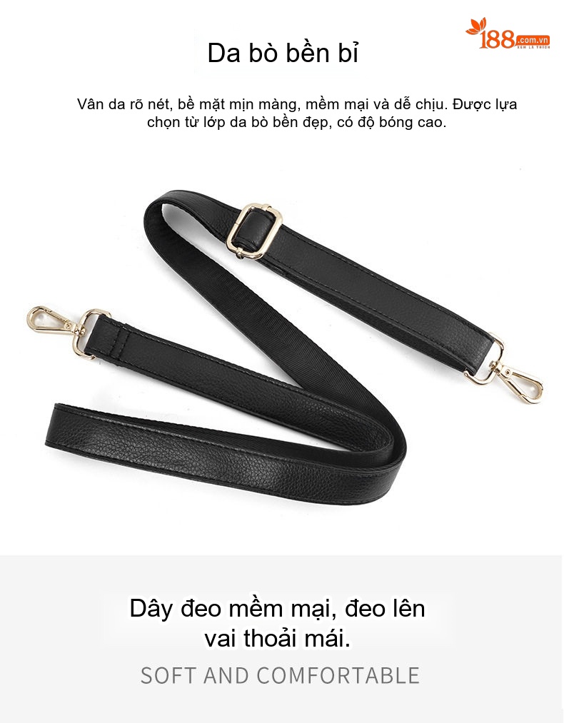 Túi Xách Tay Nữ Da Bò Thời Trang Công Sở Dung Tích Lớn Màu Đen, Nâu, Đỏ chi tiết 5