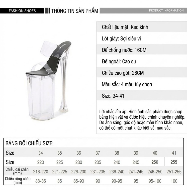 Giày Cao Gót Quai Trong Suốt Đế Siêu Cao 26cm Cho Nữ chi tiết 2