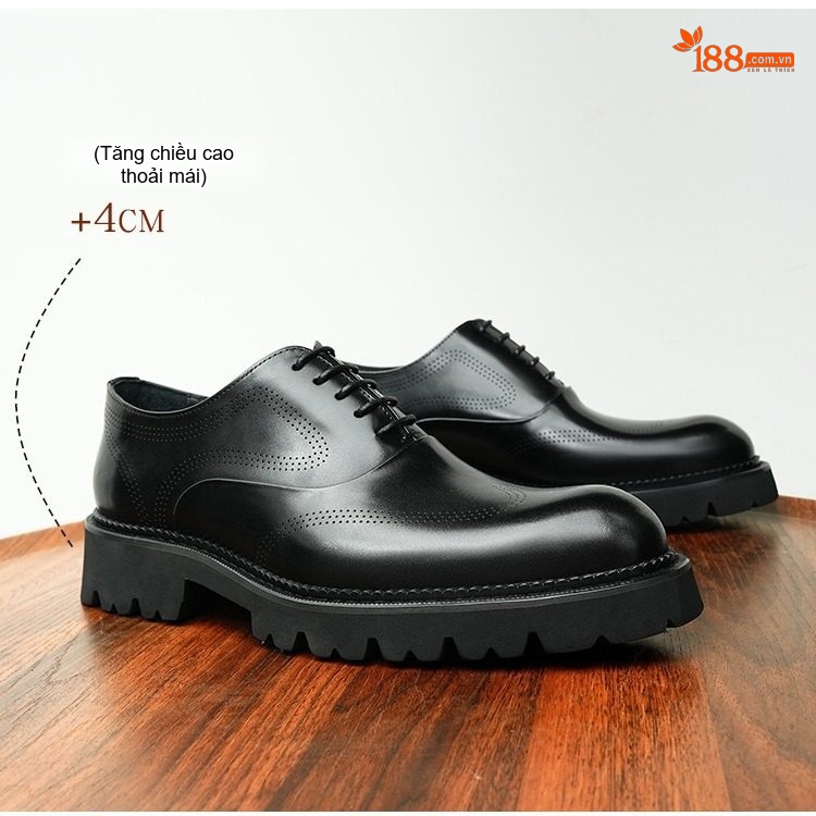 Giày Tây Brogue Nam Da Bóng Đế Dày Chiều Cao Đế 4cm Màu Đen, Nâu