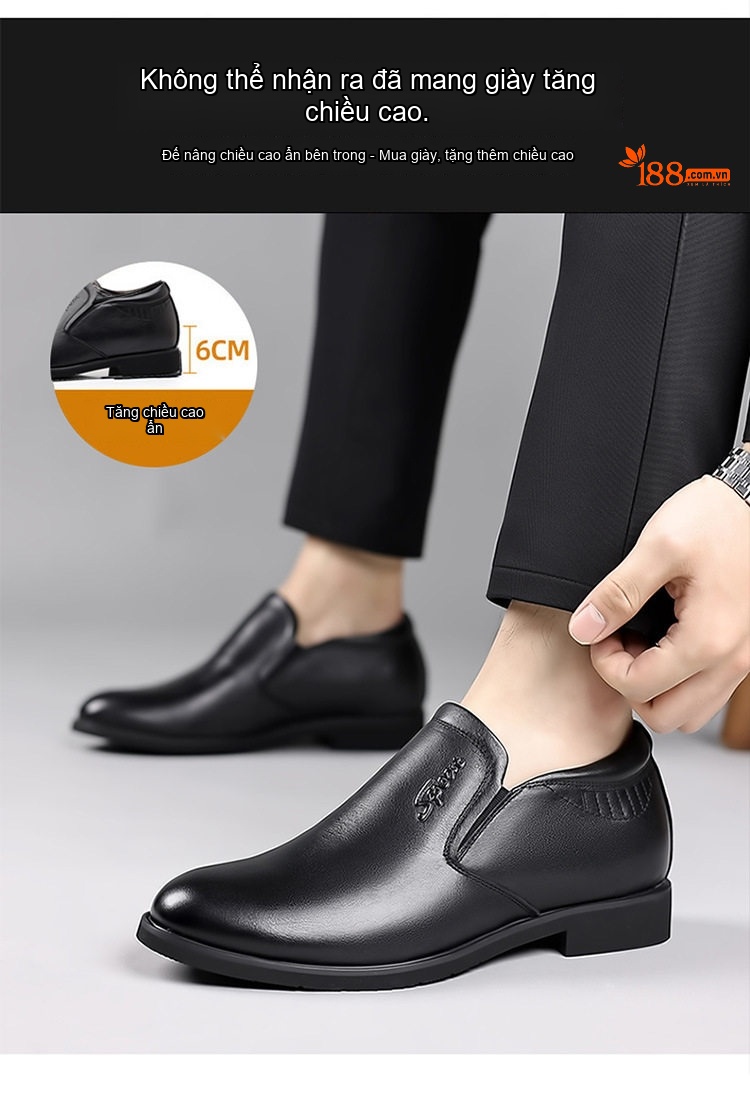 Giày Lười Nam Da Bò Chiều Cao Đế Khoảng 6cm Màu Đen chi tiết 3