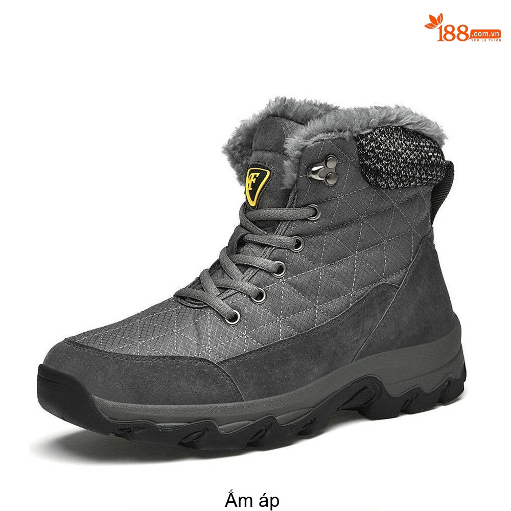 Giày Boot Nam Cổ Cao Lót Lông Đi Tuyết Chống Trượt Chiều Cao Đế Khoảng 4cm Màu Đen, Xám