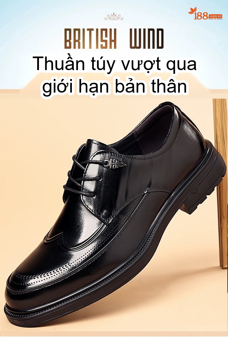 Giày Tây Buộc Dây Nam Da Bò Chiều Cao Đế Khoảng 3cm Màu Nâu, Đen chi tiết 2