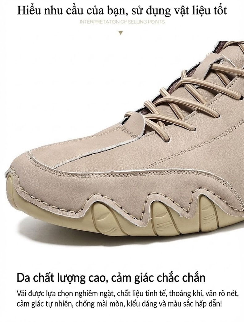 Giày Cao Cổ Nam Giữ Ấm Da Mờ Thể Thao Đế Bệt Chiều Cao Đế Khoảng 3cm Màu Kem, Nâu, Xám chi tiết 3