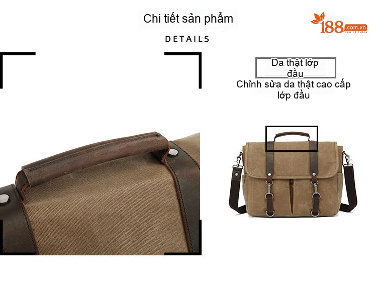 Túi Đeo Chéo Vải Canvas Nam Nữ Túi Đựng Máy Ảnh Một Bên Vai Da Thật Màu Nâu, Xanh Rêu, Xám, Đen... chi tiết 9