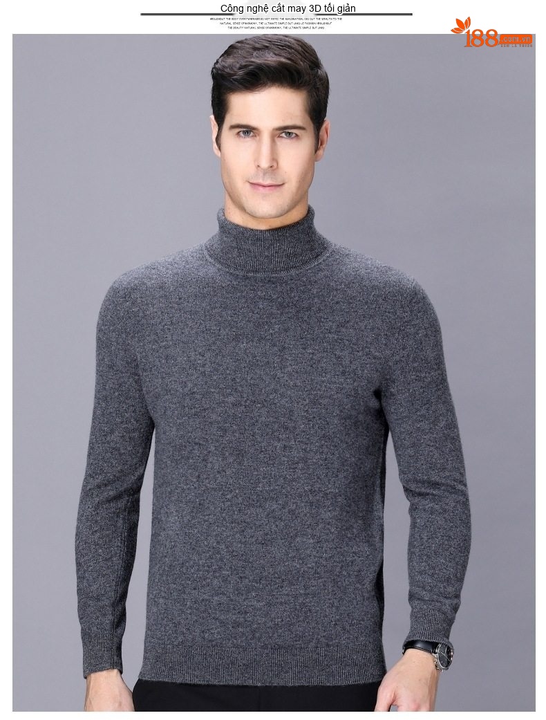 Áo Len Nam Cổ Lọ Dệt Kim Cashmere Dày Dặn Giữ Ấm Màu Nâu, Đỏ Rượu, Xám, Đen chi tiết 9