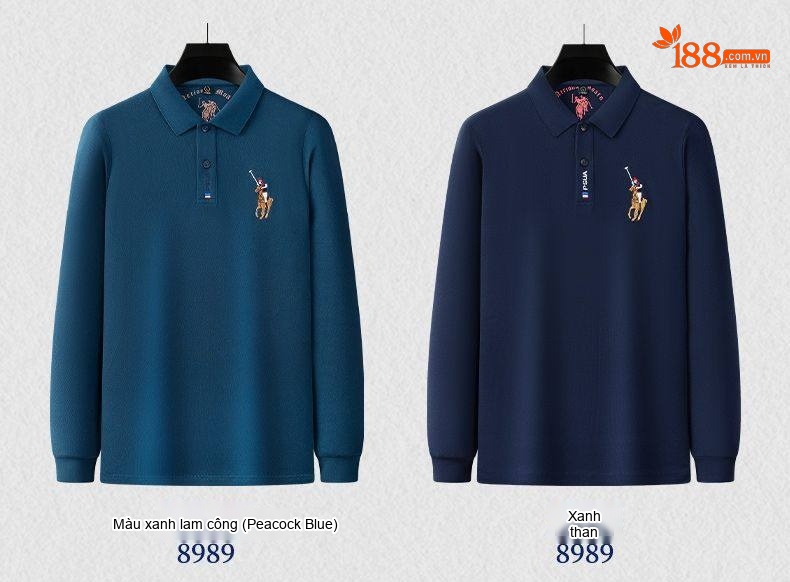 Áo Polo Nam Tay Dài Cotton Cổ Bẻ Phong Cách Doanh Nhân Màu Xanh Lá, Đen, Xanh Dương, Kem... chi tiết 15
