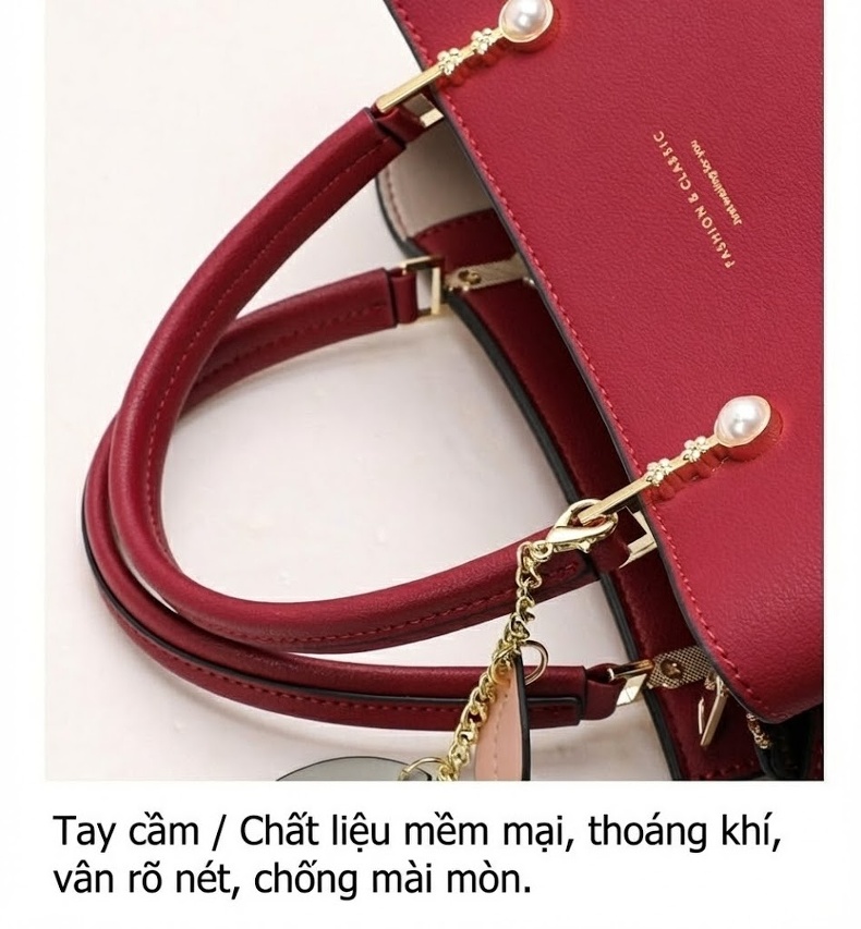 Túi Xách Tay Nữ Da Bò Công Sở Đeo Chéo Cao Cấp Màu Đỏ chi tiết 18