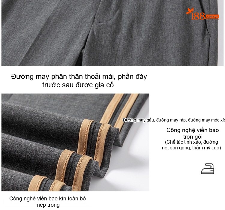 Quần Âu Nam Dáng Slimfit Vải Co Giãn Chống Nhăn Màu Đen, Xám, Xanh Navy chi tiết 10