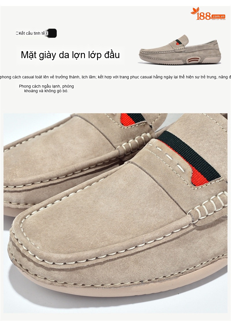 Giày Lười Nam Da Mờ Thoải Mái Chiều Cao Đế Khoảng 2cm Màu Kem chi tiết 16