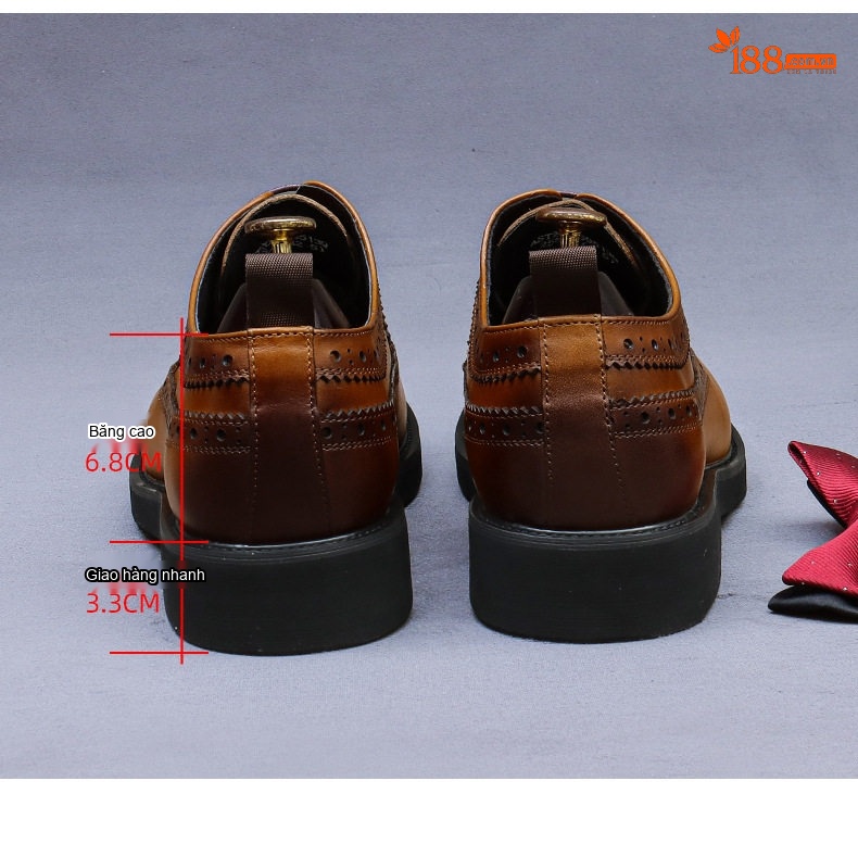 Giày Tây Buộc Dây Nam Da Bò Chiều Cao Đế Khoảng 4cm Màu Nâu, Đen chi tiết 24