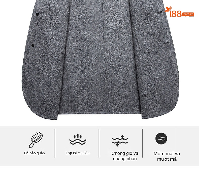 Áo Khoác Dạ Nam Hai Mặt Áo Vest Ngắn Màu Trơn chi tiết 13
