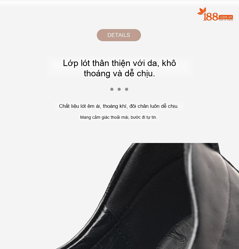 Giày Tây Buộc Dây Nam Da Bò Chiều Cao Đế Khoảng 3cm Màu Đen chi tiết 12