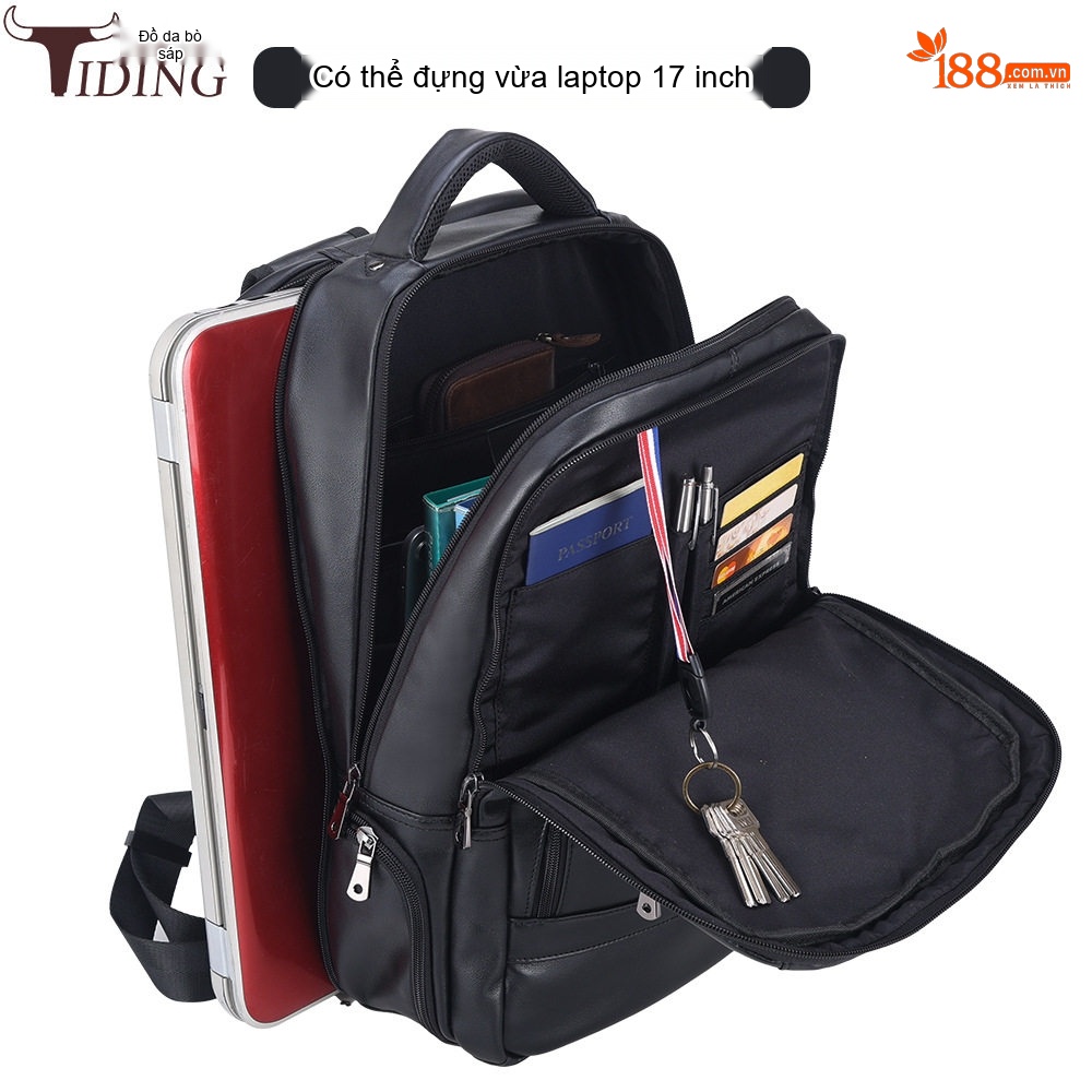 Balo Da Bò Đa Năng Du Lịch Ngoài Trời Đựng Laptop 17 Inch Màu Đen, Nâu