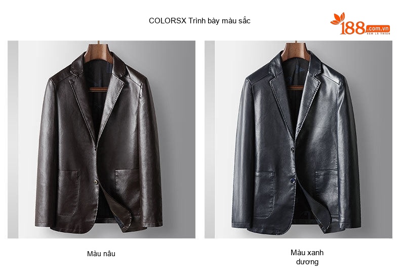 Áo Blazer Nam Da PU Phong Cách Lịch Lãm Màu Đen, Nâu chi tiết 4